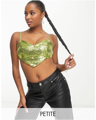 Collective The Label Exclusive Sequin Heart Crop Top Co-ord - Green