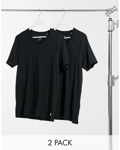 Jack & Jones Essentials - confezione da 2 t-shirt nere slim fit con collo a v - Nero