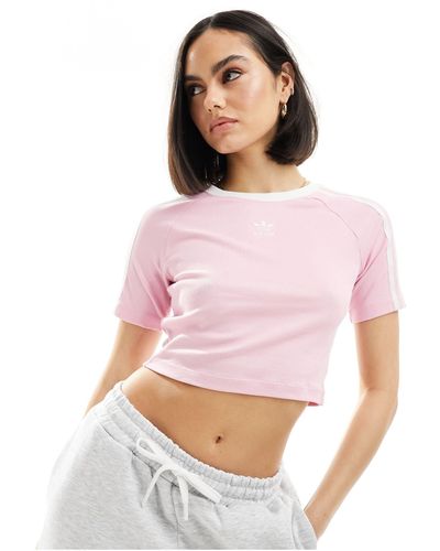 adidas Originals T-shirt mini pastello con 3 strisce - Rosa