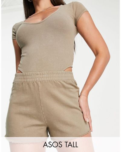 ASOS Asos design tall - pantaloncini stile running con fondo grezzo color pietra slavato - Neutro