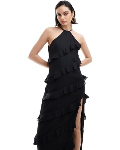 Pretty Lavish Katy Ruffle Midaxi Dress - Black