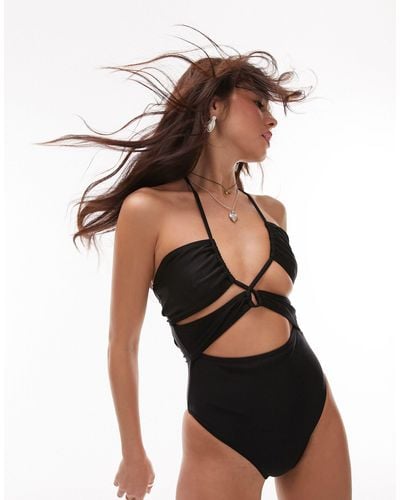 TOPSHOP Cut-out Halterneck Swimsuit - Black