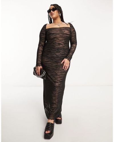 ASOS Asos Design Curve - Midi-jurk Van Mesh Met Lange Mouwen En Kruisbandjes Aan - Meerkleurig