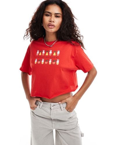 Daisy Street X Miffy Cropped T-shirt With Love Me Miffy Graphic - Red