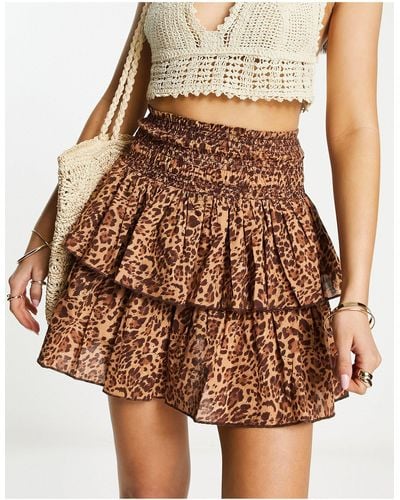 Miss Selfridge Festival Shirred Waist Rara Mini Skirt - Brown