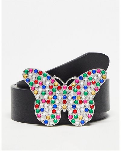 Reclaimed (vintage) Cintura nera con farfalla - Bianco
