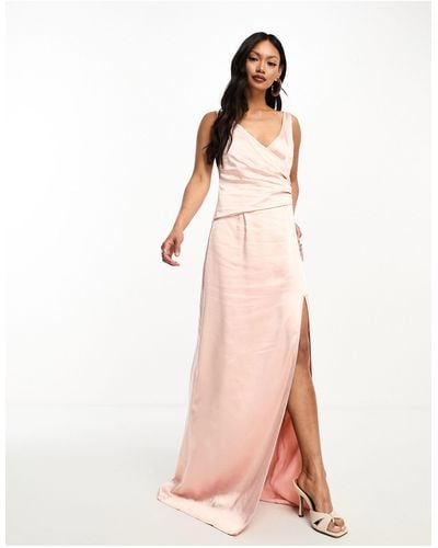 Pretty Lavish Bridesmaid Esmee Wrap Satin Maxi Dress - Pink