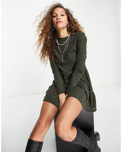 TOPSHOP Cut And Sew Cozy Tiered Chuck On Dress - Green