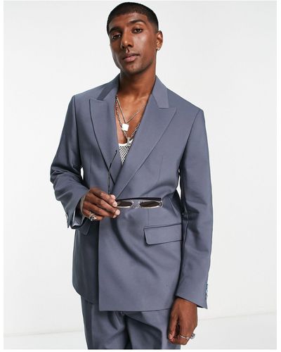 Viggo Lavoi Relaxed Consealed Suit Blazer - Blue