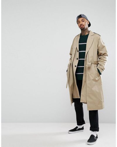 ASOS Asos Oversized Trench Coat In Stone - Natural