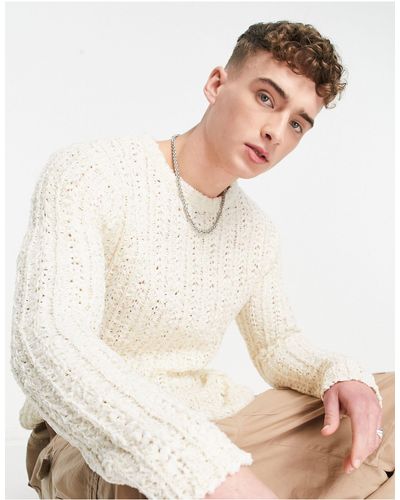 Collusion Knitted Textured Crewneck Jumper - White