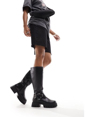 ASOS Cady Knee High Harness Biker Boots - Black