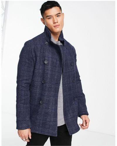 French Connection Double Breasted Funnel Coat - Blue
