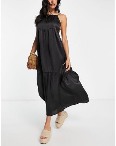 esmé studios Esmee Exclusive Beach Maxi Tiered Summer Dress With Low Back - Black