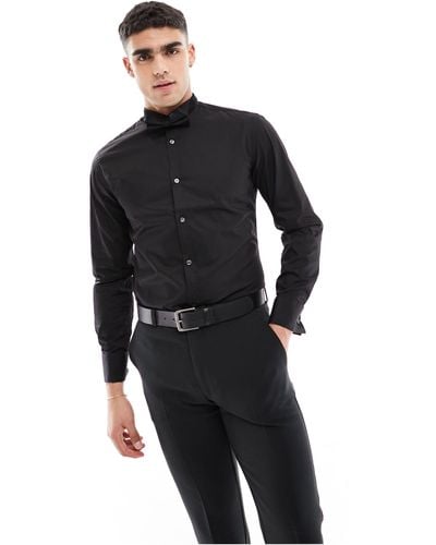 French Connection Slim Winged Collar Shirt - Black