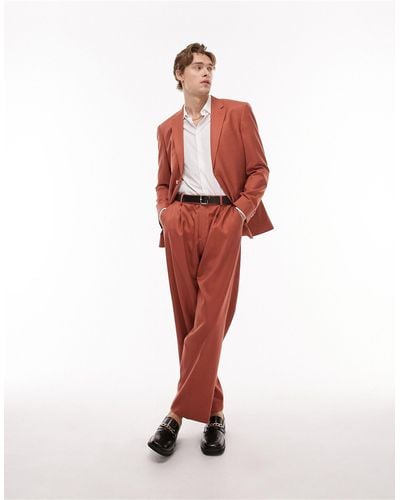 TOPMAN Single Breasted Relaxed Fit Suit Jacket - Red