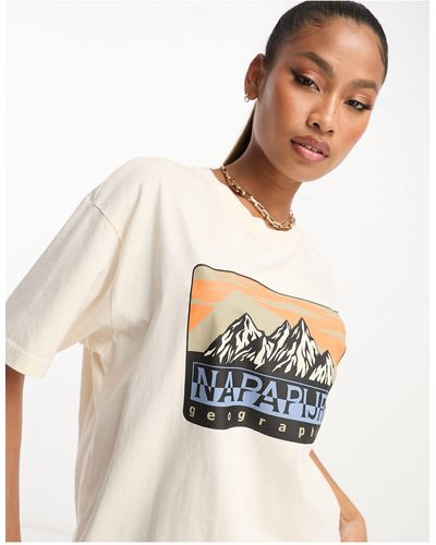 Napapijri Hello - Boyfriend T-shirt Met Print Op - Wit