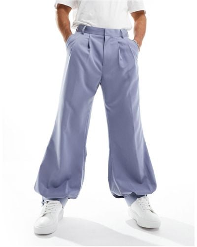 ASOS Oversized Balloon Smart Pants With Button Cuff - Blue