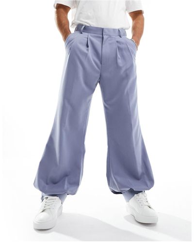 ASOS Pantalon élégant coupe bouffante oversize avec ourlet boutonné - poudré - Bleu
