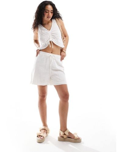 Pieces Crinkle Tie Waist Shorts Co-ord - White