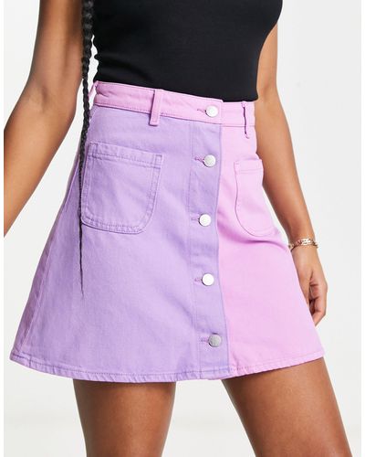 Monki Denim Colourblock Mini Skirt - Purple