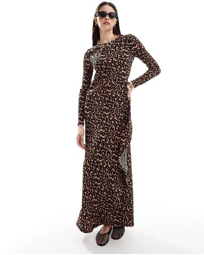 ASOS Crinkle Long Sleeve Maxi Dress - Brown