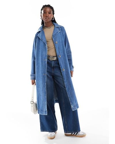ONLY Belted Denim Trench - Blue