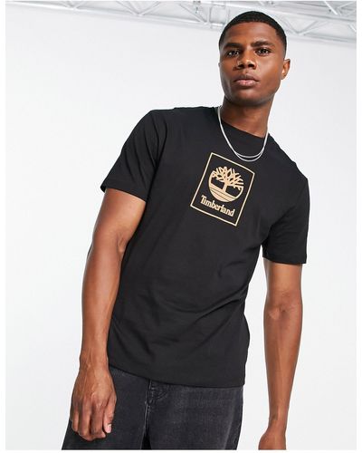 Timberland – stack – t-shirt mit logoprint - Schwarz