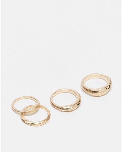 ASOS Pack Of 4 Rings With Brushed Detail - Natural