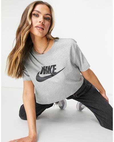 Nike Sportswear Cotton Logo Cropped T-shirt - Grey