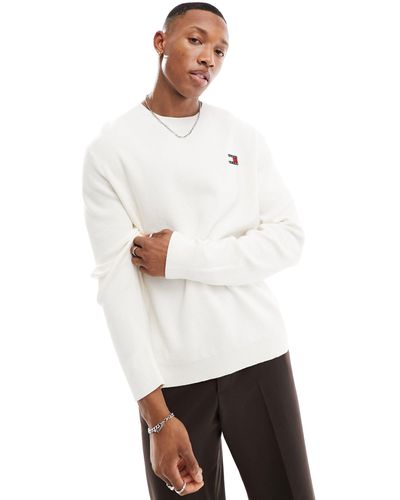Tommy Hilfiger Relaxed Xs Badge Crew Neck Sweatshirt Jumper - White