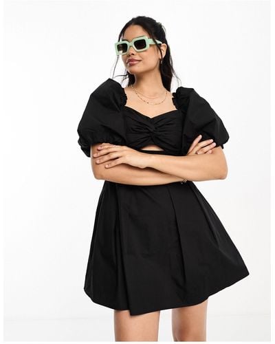 Moon River Puff Sleeve Cut Out Mini Dress - Black