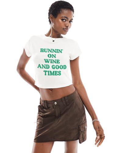 ASOS Rib Baby Tee With Wine And Good Time Slogan Graphic - White