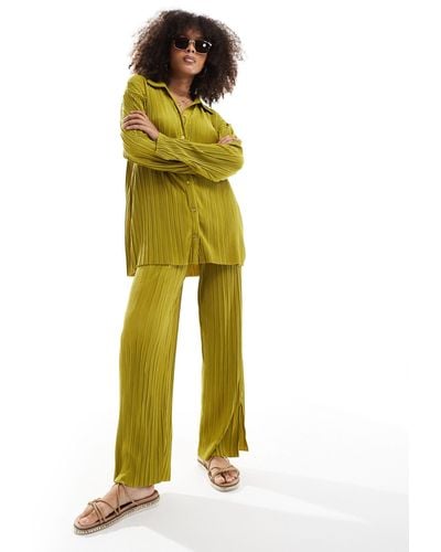 ONLY Pantalones verdes plisados exclusivos - Amarillo