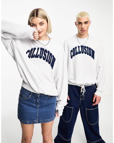 Collusion Unisex - Sweatshirt Met Geborduurd Varsity Motief - Blauw