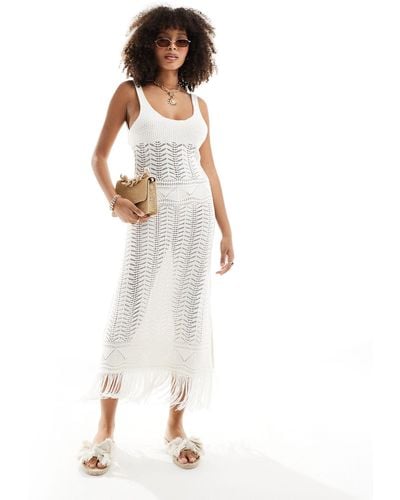 Miss Selfridge Crochet Fringe Maxi Dress - White
