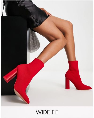 Public Desire Public Desire - Exclusives - Loyal - Gebreide Sock Boots Met Brede Pasvorm En Hak - Rood