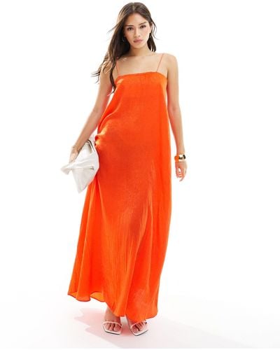 ASOS Crushed Satin Slip Midi Dress - Orange