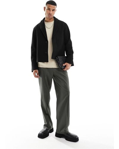 ASOS Oversized Wool Look Cropped Blazer Jacket - Black