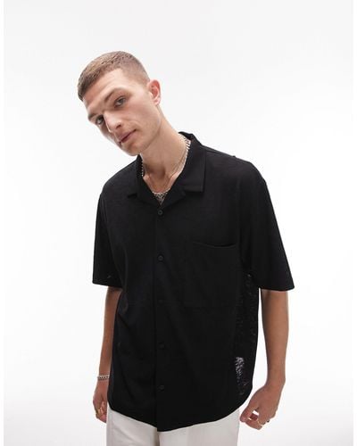 TOPMAN Oversized Crepe Revere Jersey Shirt - Black