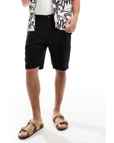 Threadbare Cargo Linen Shorts - Black