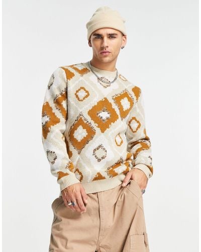 ASOS Hand Knit Texture Jumper With Geo Print - Natural