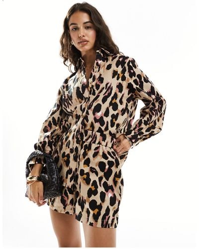 Never Fully Dressed – hemdbluse aus leinen mit leopardenmuster, kombiteil - Mehrfarbig