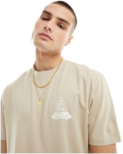 ASOS T-shirt comoda beige con stampa sul petto - Neutro