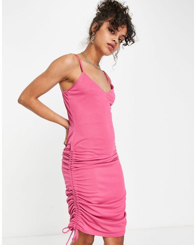 Naanaa Side Ruched Hot Midi Dress - Pink