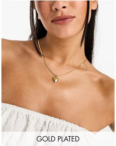 ASOS 14k Plate Necklace With Puff Heart Locket - White