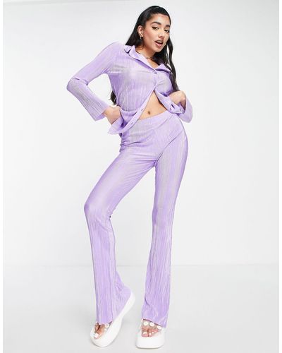Miss Selfridge Plisse Kickflare Trouser - Purple