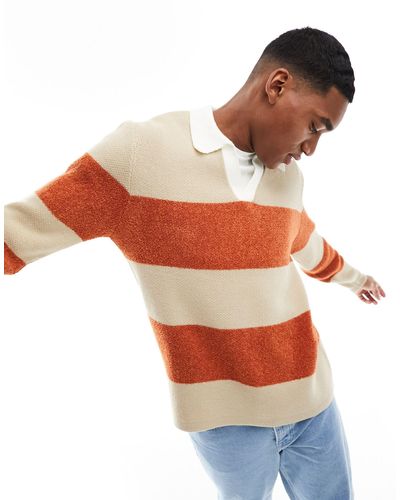 ASOS Knitted Relaxed Rugby Striped Boucle Sweater - Orange