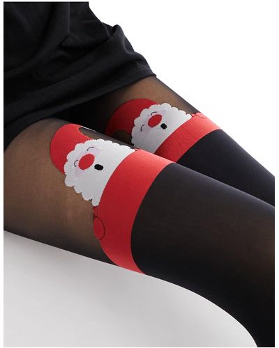 Pretty Polly Christmas Santa Mock Hold Up Tights - Black