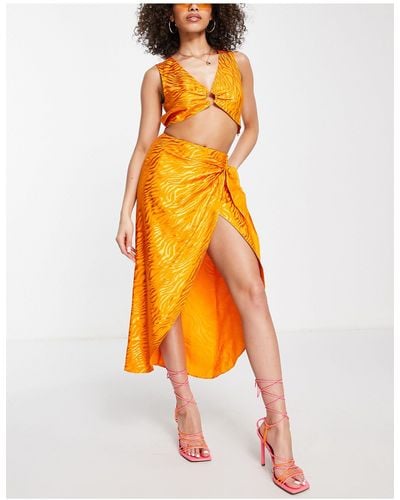 ASOS Sarong Wrap Midi Skirt Co-ord - Orange